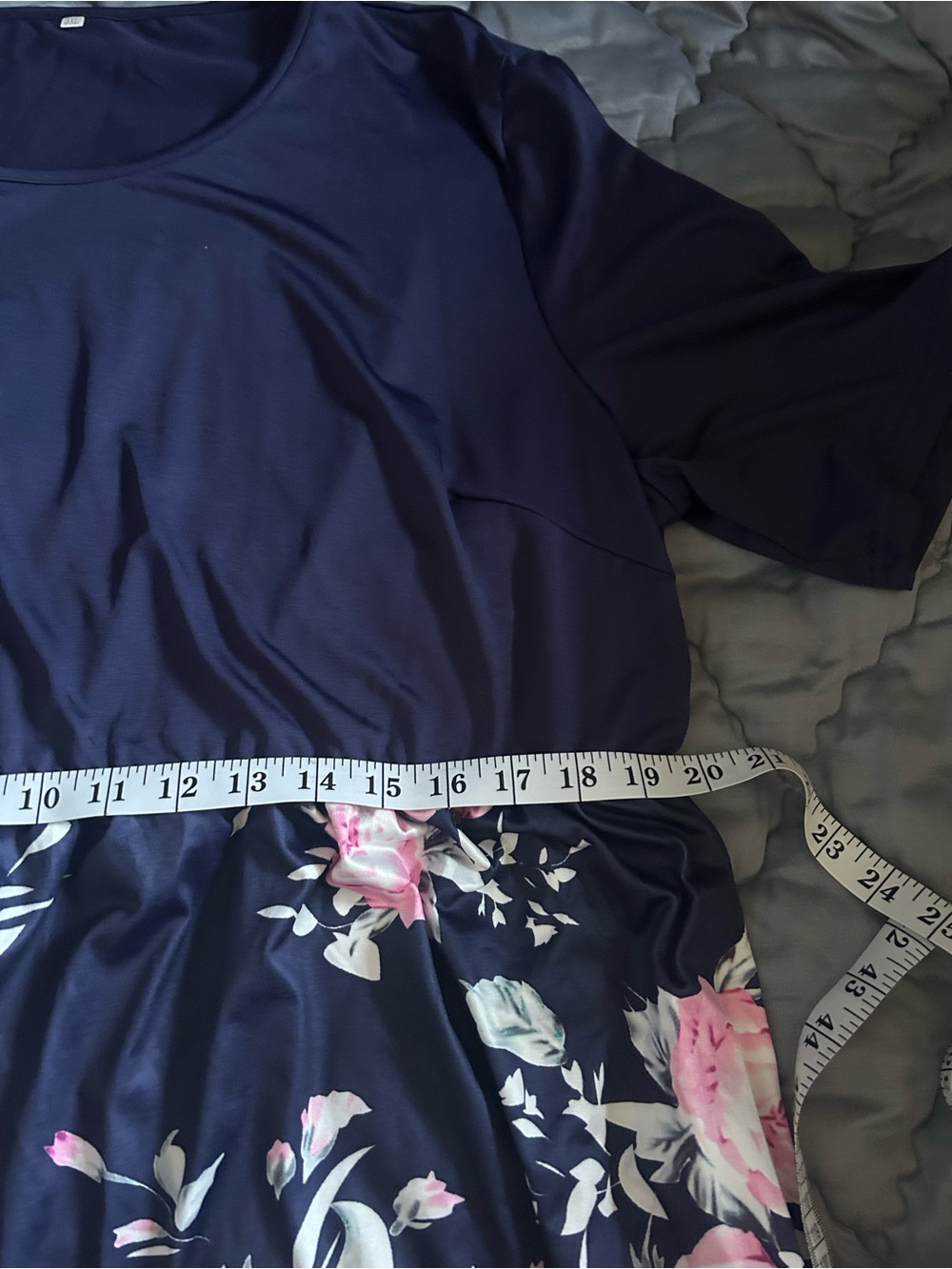 Navy Floral Waist-Detail Dress with Pink Roses - Picture 3 of 5